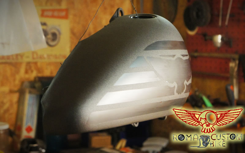 16 Two tone powder coating on a Harley gas tank